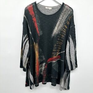 Jess & Jane Guilded Top Shirt 2X Sheer Brushed Loose‎ Knit Artsy Indie USA New